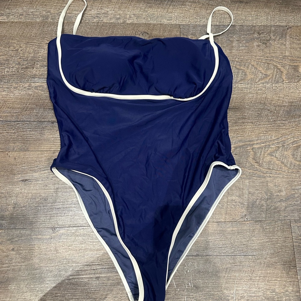 Cupshe Blue Contrast Trim Square Neck One-Piece Swimsuit Bathing Suit Size XL